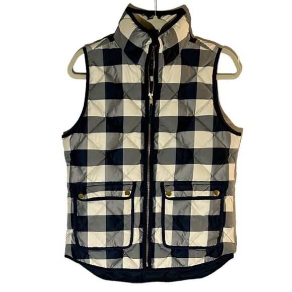 J. Crew Excursion Quilted Down Vest Navy Cream Plaid Size XS preppy 138.00 MSRP - Picture 5 of 13